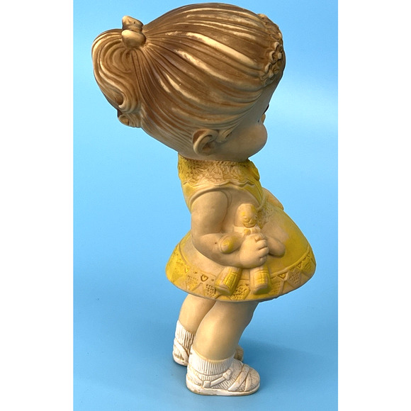 Vintage 1958 Girl Doll Squeak Toy Edward Mobley Yellow Dress Squeaker Rubber 8in - Picture 3 of 5